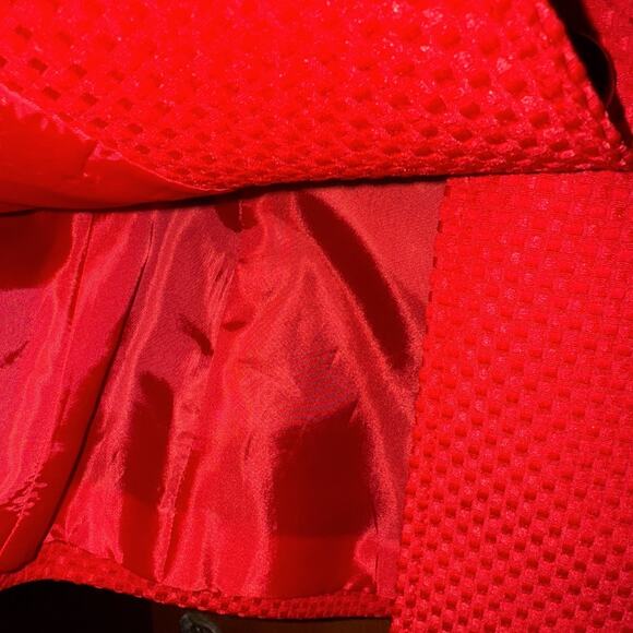 Evan Picone Red Blazer Womens 4P Open Front Lined Jacket Holidays Black Buttons - Picture 7 of 8